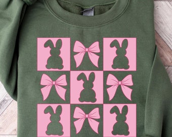 Felpa con coniglietto e fiocco Coquette, graziosa maglietta di Pasqua, maglietta pasquale da donna Coquette, regalo retrò per la Pasqua, maglietta con coniglietto abbinato per Pasqua