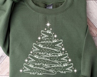 Felpa con coccodrillo di Natale, maglione con albero di Natale, maglietta divertente con coccodrillo di Natale, regalo di Natale, maglietta di Natale della Florida, maglietta di Natale