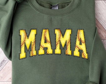Niedliches Softball Mama Sweatshirt, Softball Mama T-Shirt, Softball Liebhaber Mama Shirt, Softball Saison Mama Geschenk, Retro sportlich Mama Rundhalsausschnitt