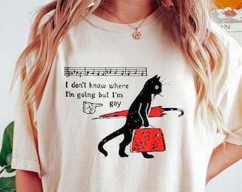 Ik weet niet waar ik heen ga, maar ik ben een homoshirt, Cat Pride Tee, Funky Gay Pride Shirt, Retro Queer Graphic Tee, sarcastisch LGBTQ-shirt