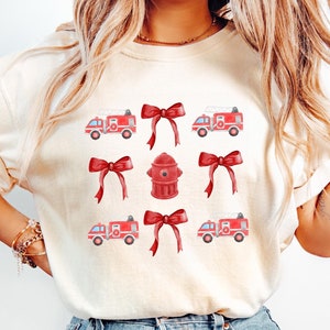 Coquette Firefighter T-shirt, Retro Comfort Firefighter Shirt, Cute Firefighter Sweatshirt, Firefighter Wife Gift, Women&#39;s Firefighter Tee