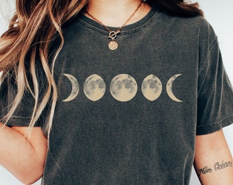 Camicia con fase lunare retrò Comfort, Camicia lunare mistica, Camicia fase lunare mistica, T-shirt fase lunare, Camicia lunare Boho, Camicia lunare celeste