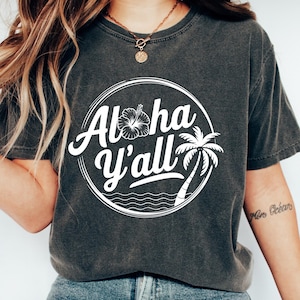 Maglietta &quot;Aloha Y&#39;all&quot;, maglietta &quot;Vacanza alle Hawaii&quot;, maglietta &quot;Viaggio alle Hawaii&quot;, regalo coordinato per la famiglia alle Hawaii, completo da viaggio alle Hawaii, girocollo &quot;Vacanza Mode&quot;