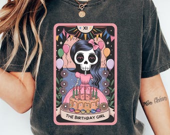 Birthday Girl Tarot Card T-Shirt, Funny Skeleton Birthday Celebration Tee, Zodiac Lover Mystical Gift, 21st Birthday Matching Shirts