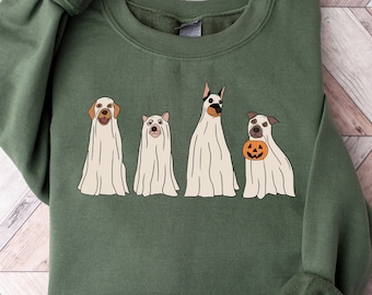 Sweatshirt Halloween honden, Ghost Dog-T-shirt, grappig Halloween-shirt, Boo Dogs ronde hals, Spooky Halloween-trui, Halloweencadeaus