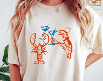 Lustiges Martini-Hummer-Grafik-T-Shirt: Retro Cocktail-Liebhaber-Shirt
