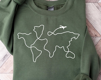 Reistrui, avonturentrui, wereldkaart reissweater, Wanderlust-t-shirt, roadtrip, reizigerscadeau, Wanderlust-trui