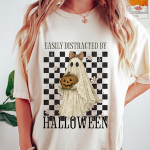 Halloween Lace Ghost Tee, Spooky Coquette T-Shirt, Girly Ghost Orange Bow T Shirt, Lacey Ghost Tee, Comfort Spooky Season Outfit