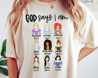 Dios dice que soy lo suficientemente hermosa camisa, camisa de versículo bíblico, camisa de fe, camisa de princesa, camisa de princesas, camisa cristiana, regalos religiosos