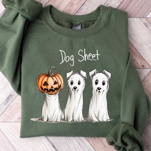 Dog Sheet Halloween Sweatshirt, Halloween Dog Sweater, Retro Spooky Season Tshirt, Ghost Sweatshirt, Halloween Gift, Ghost Dog Shirt