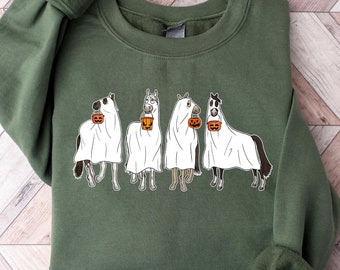 Retro Comfort Halloween Horse Shirt, Ghost Horse Shirt, Spooky Horse Shirt, Horse Lover Gift, Western Halloween Gift, Cowgirl Horse T-shirt