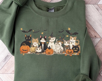 Halloween Katze Sweatshirt, Geist Shirt, Halloween Pullover, gruselige Geschenk, coole Halloween Katze Shirt, Katzenliebhaber Tshirt, schwarze Katze Shirt