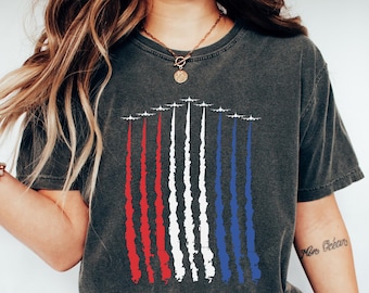 Red White Blue Air Force Flyover Shirt, 4th Of July T-shirt, Women's Freedom Sweatshirt, Independence Day Gift, American Flag Crewneck