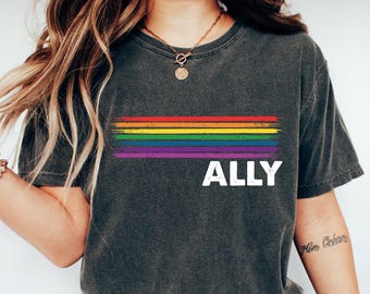 Retro Comfort LGBTQ Ally Shirt, Pride Month T-shirt, Social Justice Crewneck, LGBTQ Support Gift, Lesbian Pride Tee, Trans Ally Shirt