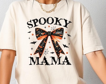 Coquette Spooky Mama Halloween Shirt, Spooky Mom Shirt, Halloween Gift, Halloween Party Shirts, Autumn Shirt, Halloween Women's Shirt