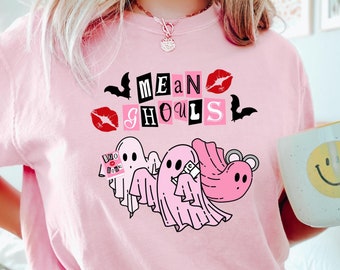 Mean Ghouls Shirt, Cute Ghost Shirt, Halloween Ghost Sweatshirt, Pink Ghost Shirt, Retro Halloween Party Shirts, Halloween Gifts