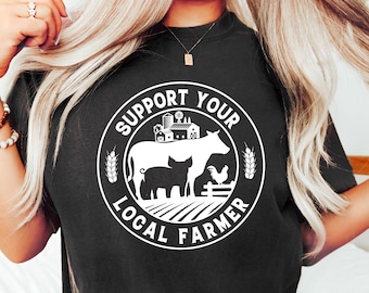 Farmer Gifts, Farm Animals Shirt, Support Your Local Farmers Tshirt, Country Graphic Tees, Farm Outfit, Women VNeck T-Shirt, Gift for Her