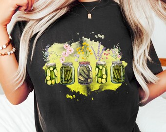 心地よい花柄の缶詰ピクルスシャツ、ピクルス愛好家へのギフト、ピクルス瓶Tシャツ、缶詰シーズンTシャツ、庭師へのギフト、クールなピクルスウェットシャツ