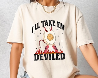 Camiseta engraçada de Ação de Graças Comfort Colors para mulheres, camiseta com estampa de ovos recheados, camiseta para jantar de Ação de Graças, presente de humor de outono, suéter para amantes de ovos