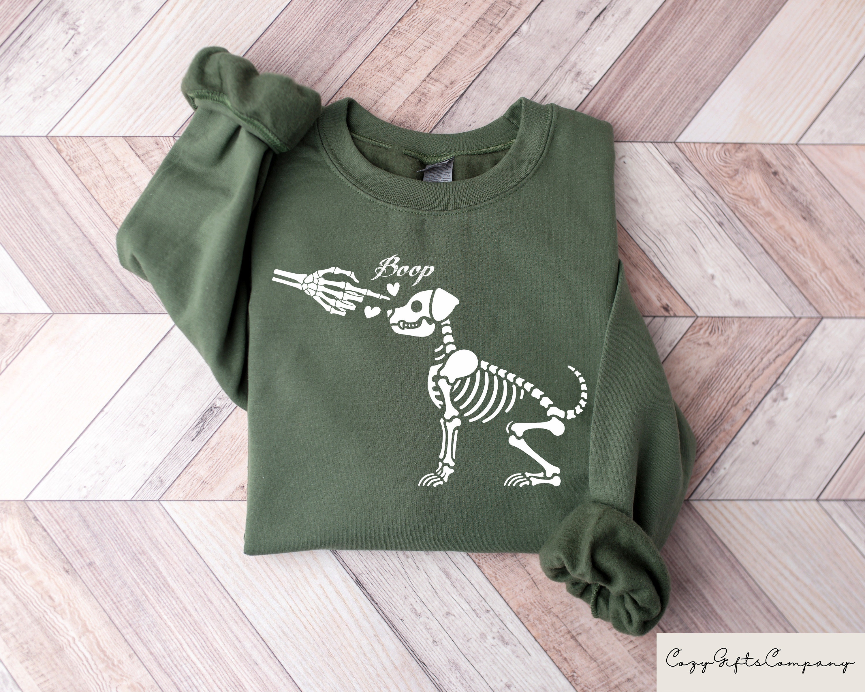 Halloween Sweatshirt Damen | Skelett Mit Hund Grafik | Grusel-Saison Rundhals Pullover