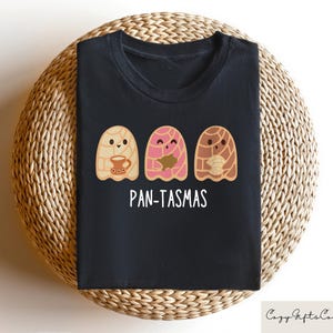 Rolig Pantasmas Ghost Pan Dulce-tröja, söta Ghost Conchas-tröjor, Latina-tröja, mexikansk Halloween-t-shirt, Halloween-present till kvinna bild 3