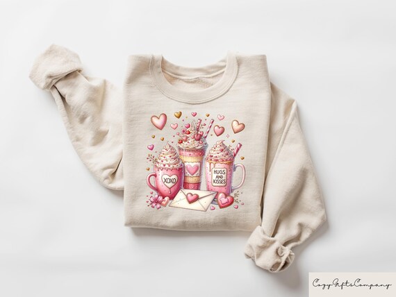 Valentine Coffee Sweatshirt, Valentine Day Tshirt, XOXO Valentine Tee, Pink Coffee Valentine Shirt, Hugs And Kisses Shirt, Coffee Lover Gift