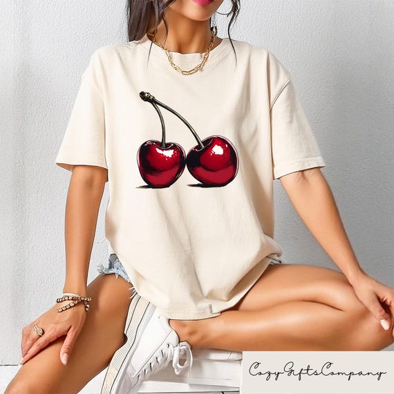 Retro Cherry Shirt, Cherry Women T-shirt, Fruit Lover Sweatshirt, Trendy Mom Crewneck, Cherry Lover Gift, Inspirational Cherry Tee