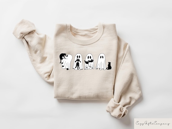 Ghost Cat Sweatshirt, Ghost Cat Tshirt, Halloween Crewneck, Halloween Gift, Spooky Cat Tshirt, Cat Lover Shirt, Cat Tshirt, Halloween Shirt