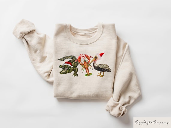 Christmas Alligator Pelican Crawfish Sweatshirt, Holiday Sweater, New Year Shirt, Funny Christmas Tee, Christmas Gift, Animal Lover Outfit