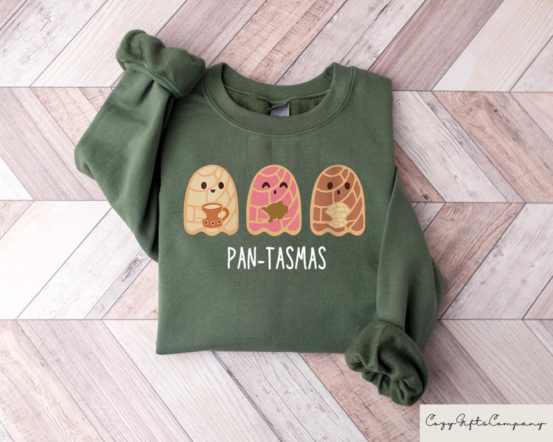 Rolig Pantasmas Ghost Pan Dulce-tröja, söta Ghost Conchas-tröjor, Latina-tröja, mexikansk Halloween-t-shirt, Halloween-present till kvinna bild 1
