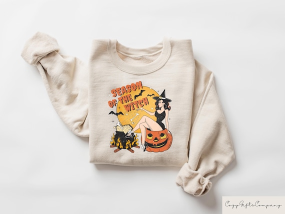 Retro Season Of The Witch Sweatshirt, Comfort Halloween Witch Tee, Witchy Halloween Gift, Halloween Apparel, Gothic Halloween Pumpkin Hoodie