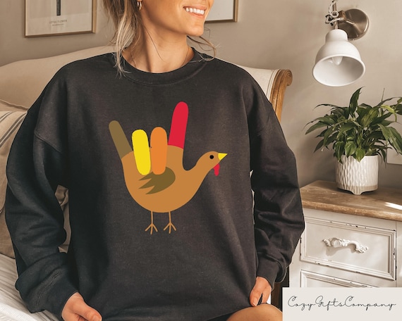 Turkey Hand American Sign Language Tshirt, ASL I Love You Sweatshirt, Thanksgiving Sweater, Thanksgiving Turkey Hoodie, Thanksgiving Gift