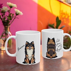 Taza para amantes de Pomerania: adorable desde cualquier ángulo / Diseño de perro Pomerania por delante y por detrás - Taza de café blanca personalizada - Regalo para dueños de perros
