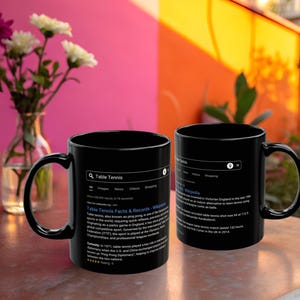 Table Tennis History Mug | Ping Pong Fans Gift – Wikipedia Style Sports Black Ceramic Coffee Cup – 11oz 15oz – Perfect Fun Coach Sport