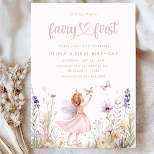 Editable Fairy Birthday Invitation Whimsical Enchanted,Fairy Party Magical Floral Fairy Princess Party Instant Download Editable - CANVA-