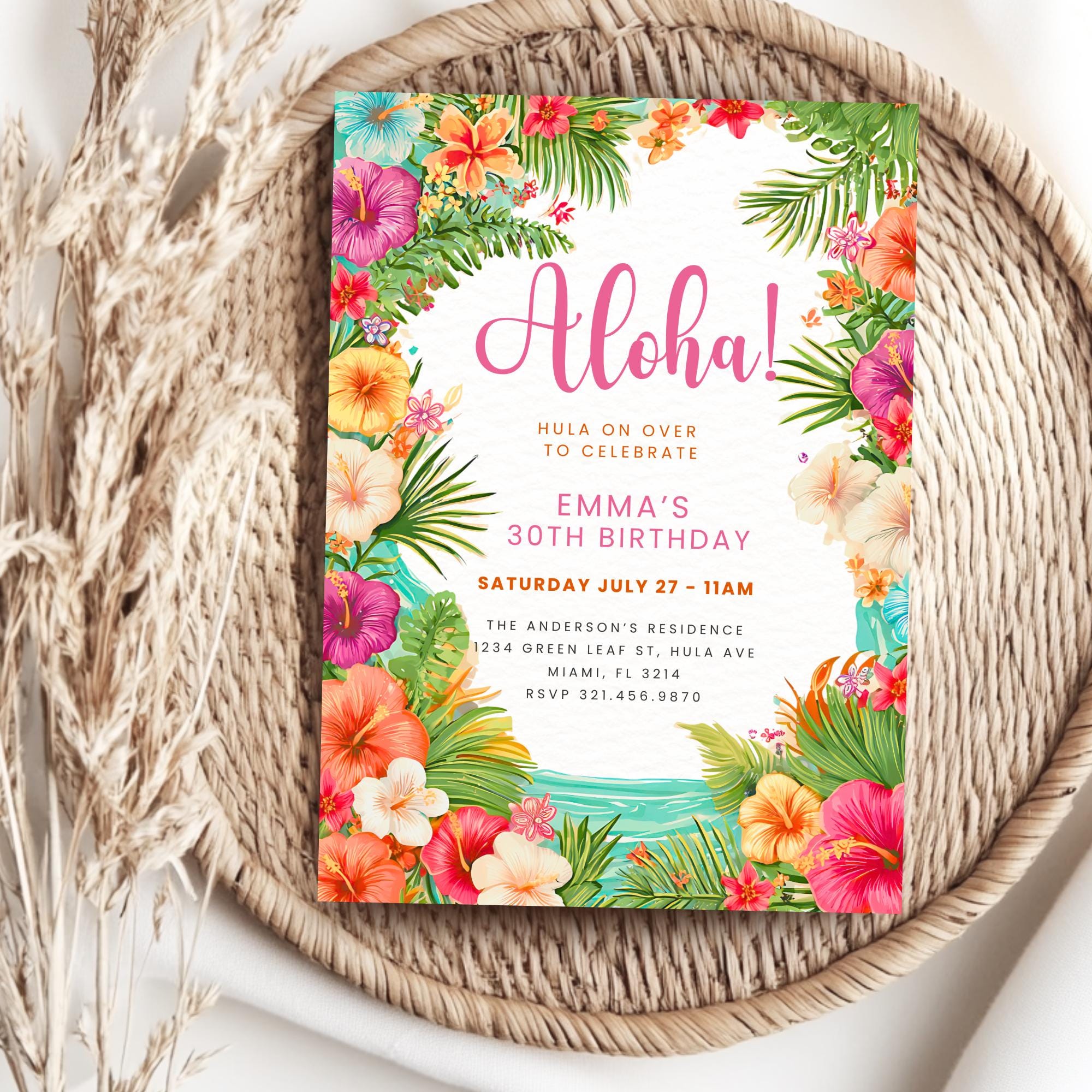 Utcom Invite Aloha 30th Birthday Invitation, Hawaii Theme, Editable Summer Party ...