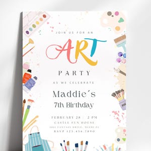 Art Birthday Party Invitation, Editable Art in Party Birthday Party Invite, Art Painting Artist Birthday Mobile Invitation, Digital Download