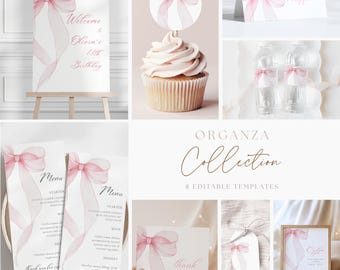 Plantillas para fiesta de cumpleaños con lazo rosa (descarga digital)