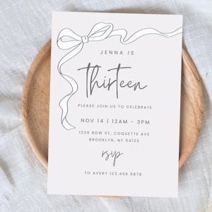 White Bow Invitation, Elegant Party Invite, Girls Coquette, Editable CanvaTemplate, Digital Download