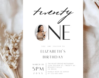 Black and White, 21st Birthday Party InviteInvitation Template, Photo Party Invite, Digital Download