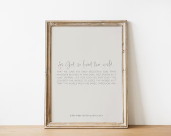 John 3:16-17 Bible Verse Art Printable, For God So Loved The World (Digital Download)