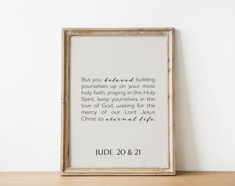 Jude 20-21 Bible Verse Art: Minimalist Scripture Print (Digital Download)