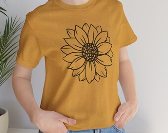 Black Line Sunflower Tee | Floral Shirt, Minimal Botanical Graphic | Simple Flower Shirt | Gift for Her