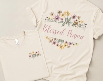 Camiseta con diseño floral "Blessed Mama" / Flores para el Día de la Madre, ramo en tonos pastel / Camiseta para mamá / Camiseta para mamá cristiana / Vida de mamá / Regalo para mamá