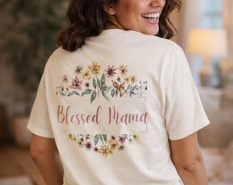 Blessed Mama floral design T-Shirt | Mother's Day flowers, pastel bouquet | Mama Shirt | Christian Mom Shirt | Mom Life | Gift for Mom