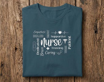 Nurse Word Cloud Tee | Nurse Graphic T-Shirt | Nurse Attributes Shirt | RN Caring Shirt | Gift for Nurse