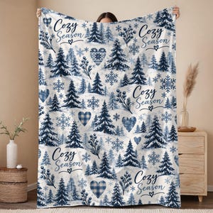 Manta Sherpa Aconchegante com Árvores da Floresta | Manta de Inverno com Pinheiros e Flocos de Neve | Cobertor com Flocos de Neve | Manta Aconchegante de Inverno | Manta de Natal