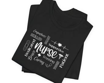 Nurse Word Cloud Tee | Nurse Graphic T-Shirt | Nurse Attributes Shirt | RN Caring Shirt | Gift for Nurse