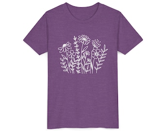 Camiseta juvenil con estampado floral de ramo de flores silvestres / Camiseta infantil con estampado floral