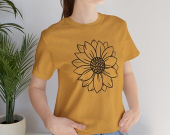 Black Line Sunflower Tee | Floral Shirt, Minimal Botanical Graphic | Simple Flower Shirt | Gift for Her